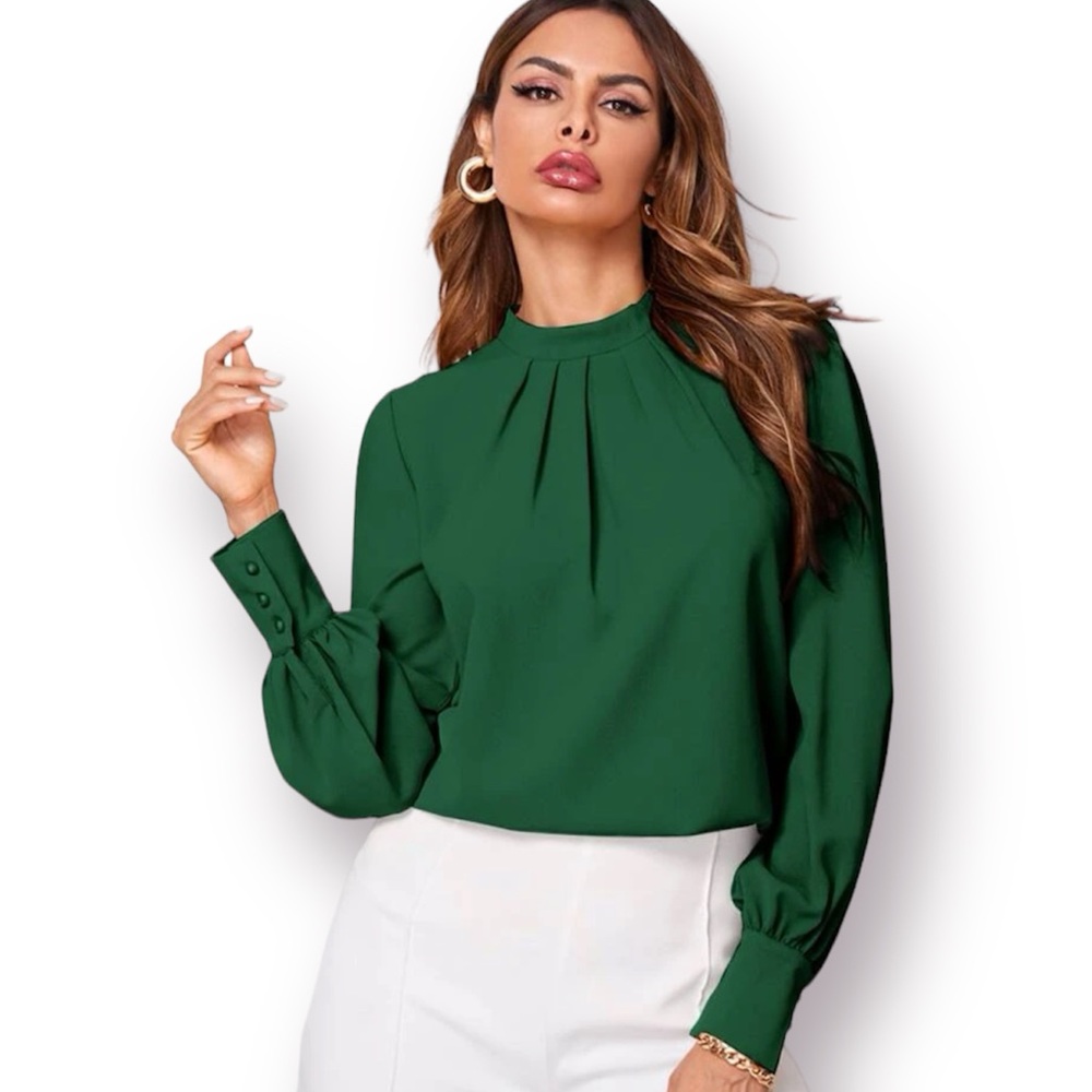 Mock Neck Pleated Blouse NWT